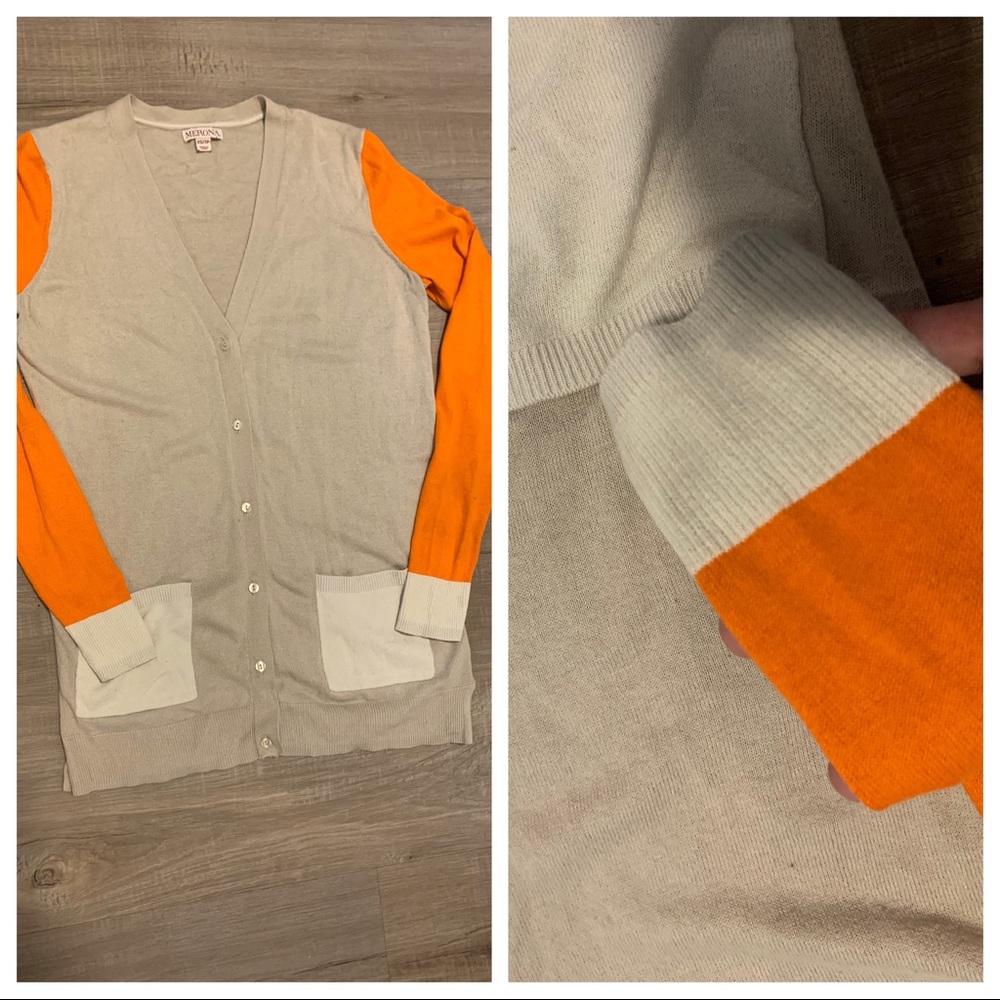 Orange and tan button up sweater